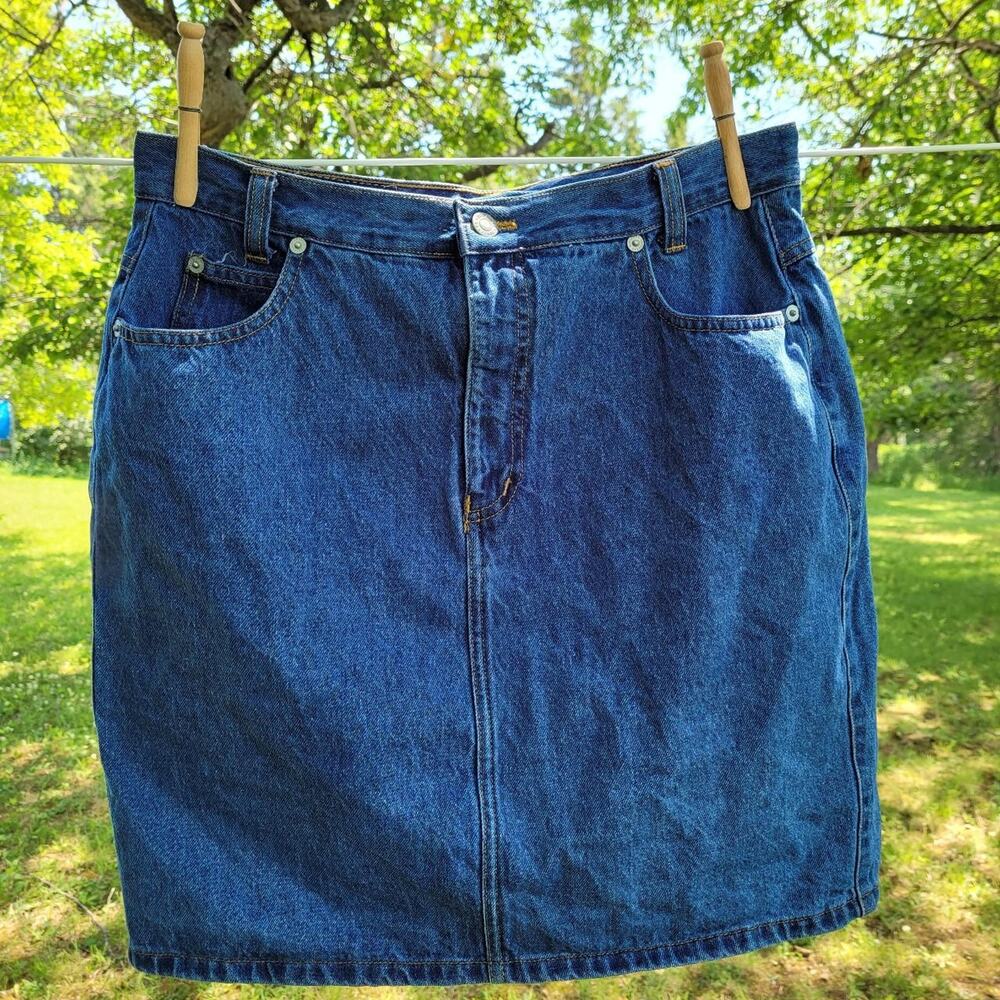 Vintage Memphis Denim Skirt Painted Floral Back Pocket size 11/12 - Picture 2 of 4